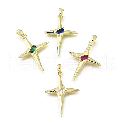 Brass Pave Cubic Zirconia Pendants KK-U072-38G-1