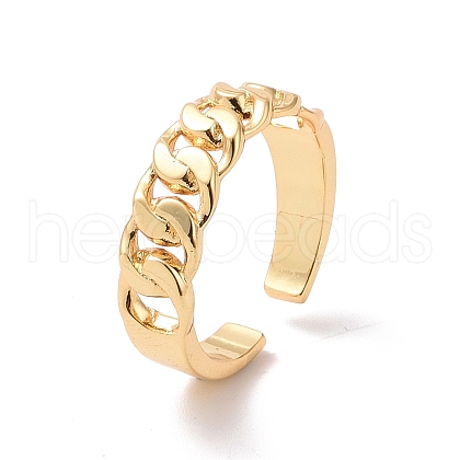 Brass Curb Chains Shape Open Cuff Ring for Women RJEW-P034-07G-1
