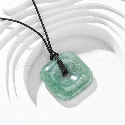 Natural Green Aventurine Square Pendants Black PU Leather Cord Necklaces NJEW-K285-01B-1
