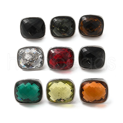 Faceted Glass Rectangle Finger Ring RJEW-E162-11P-1