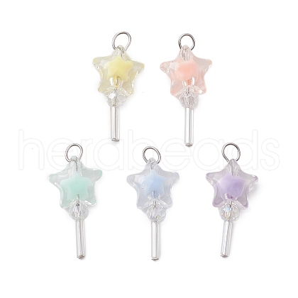 5Pcs Acrylic & Glass Pendants PALLOY-JF03526-02-1