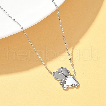 304 Stainless Steel White Enamel & Crystal Rhinestone Dog Pendant Necklaces for Women NJEW-M101-03P-1