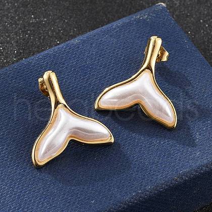 201 Stainless Steel Mermaid Tail Stud Earrings EJEW-P304-01G-1