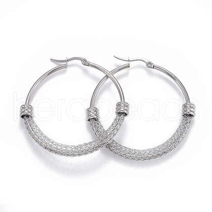Non-Tarnish 304 Stainless Steel Hoop Earrings EJEW-L232-032C-P-1