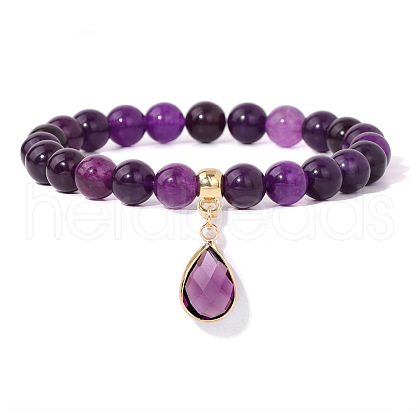 Natural Amethyst Beaded Stretch Bracelets PW-WGB60EB-08-1