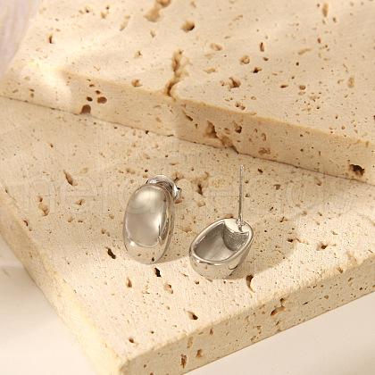 Stylish Stainless Steel Oval Stud Earrings LT6363-2-1