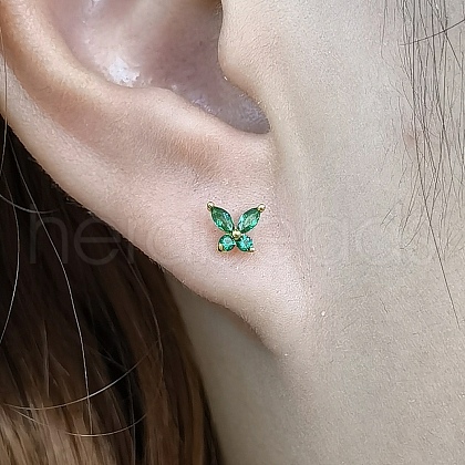 925 Sterling Silver Clear Cubic Zirconia Butterfly Stud Earrings DC8274-2-1