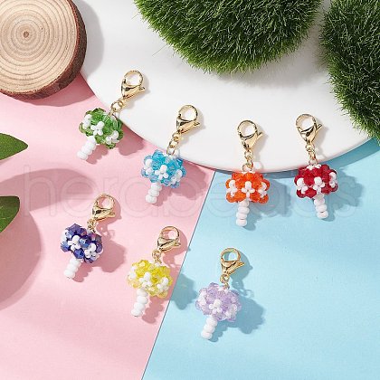 7Pcs 7 Colors Handmade Glass Seed Beaded Pendant Decorations HJEW-MZ00202-1