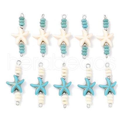 10Pcs 2 Colors Dyed Synthetic Turquoise Starfish Rondelle Beaded Connector Charms PALLOY-JF04014-1