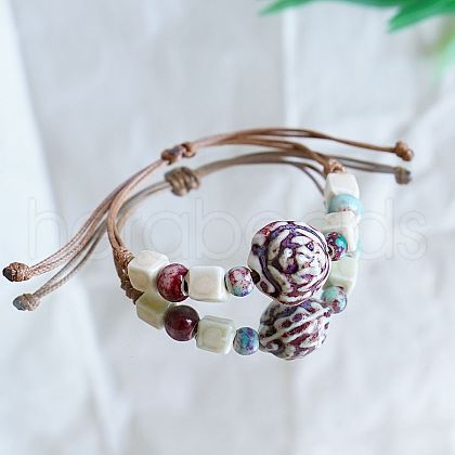 Round Ceramic Beads Braided Bead Bracelets FS-WGF5392-02-1