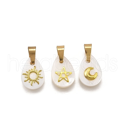 3Pcs 3 Styles Natural Freshwater Shell Geometric Charms PALLOY-JF03514-03-1