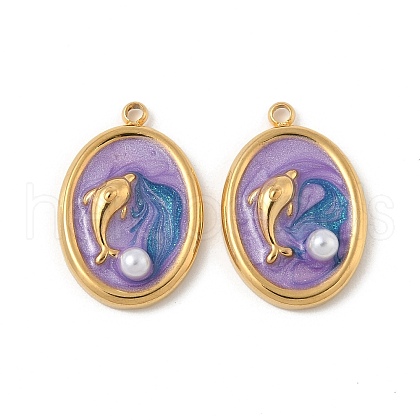 304 Stainless Steel Enamel Pendants STAS-U057-11G-D-1