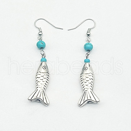 Bohemian Zinc Alloy Synthetic Turquoise Dangle Earrings LQ8241-9-1