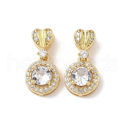 Brass Pave Clear Cubic Zirconia Flat Round with Heart Pendants KK-Q068-18G-1