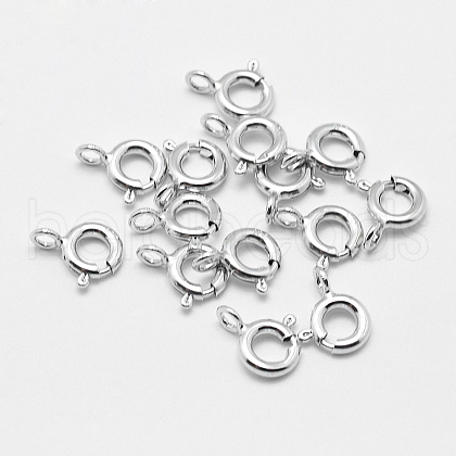 Anti-Tarnish Rhodium Plated 925 Sterling Silver Spring Ring Clasps STER-K167-076A-P-1