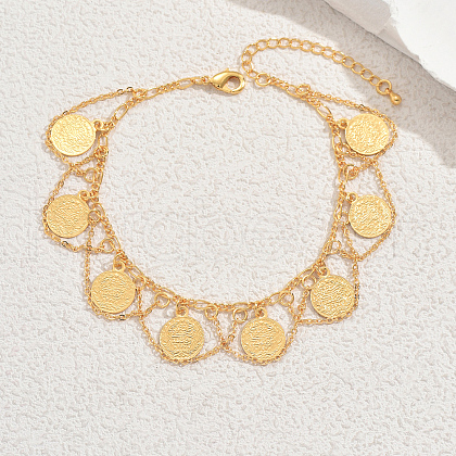 Vintage Iron Round Coin Chain Tassel Anklets for Women LU3450-1