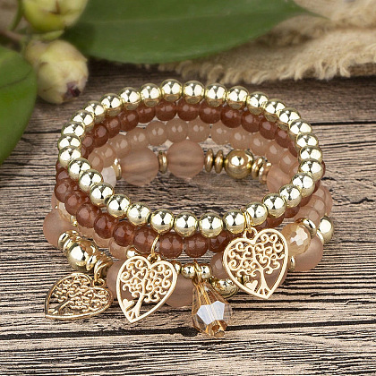 Acrylic & Glass Beaded Stretch Bracelet Sets WG37C2F-01-1