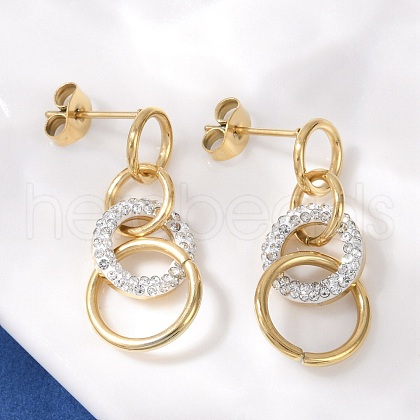 304 Stainless Steel Polymer Clay Ring Dangle Stud Earrings EJEW-V004-03G-01-1