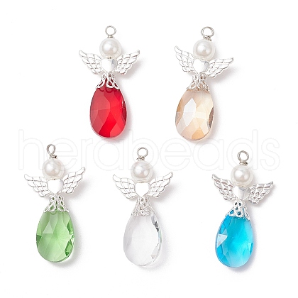 Faceted Teardrop Glass Pendants PALLOY-JF03733-1