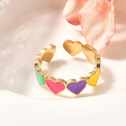201 Stainless Steel Enamel Open Cuff Ring for Women RJEW-A053-04G-02-1