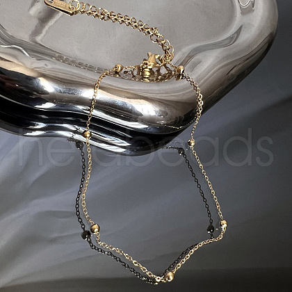 304 Stainless Steel Chain Anklets with Brass Charms WGE11C3-13-1