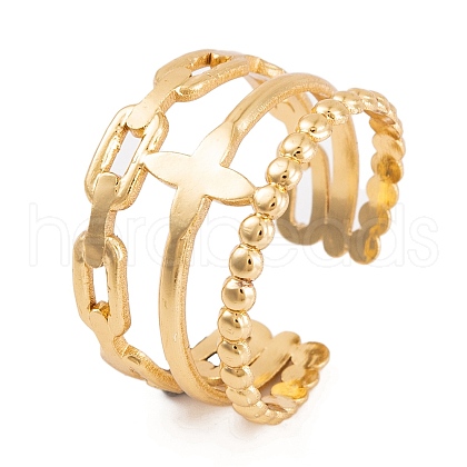 PVD Vacuum Plating 304 Stainless Steel Flower Open Cuff Rings RJEW-G316-17G-1