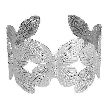 Butterfly 304 Stainless Steel Cuff Bangles for Women HQ8416-1-1