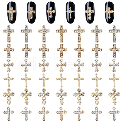 GOMAKERER 48Pcs 6 Styles Alloy Rhinestone Cross Cabochons DIY-GO0002-01-1