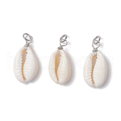 Natural Cowrie Shell Pendants PALLOY-JF03711-02-1