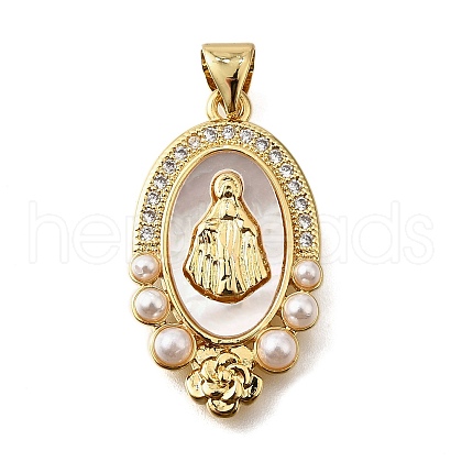 Brass Micro Pave Cubic Zirconia ABS Imitation Pearl Pendants KK-D328-02G-A-1