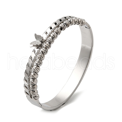 Stainless Steel 2 Lines Butterfly Hinged Bangles for Women BJEW-G719-21P-1