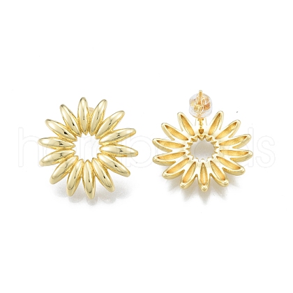 Brass Sunflower Stud Earrings for Women EJEW-P205-04G-1