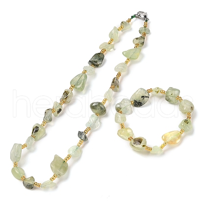 Natural Prehnite Chip Beads Bracelets & Necklaces Sets SJEW-P004-01P-03-1