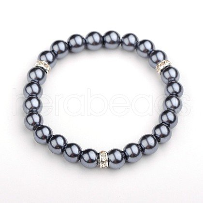 Glass Pearl Round Beads Stretch Bracelets BJEW-JB01544-03-1