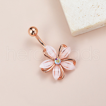 Flower Brass Cubic Zirconia Curved Barbell Belly Rings FS-WG56D26-03-1