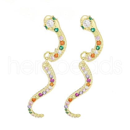 Snake Real 18K Gold Plated Brass Dangle Stud Earrings EJEW-L269-086G-1
