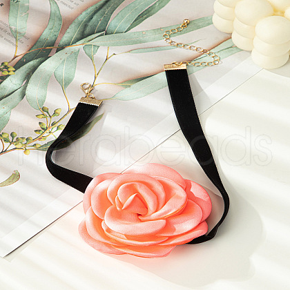 3D Flower Polyester Fiber Black Velvet Cord Choker Necklaces FS-WG3FF9D-09-1