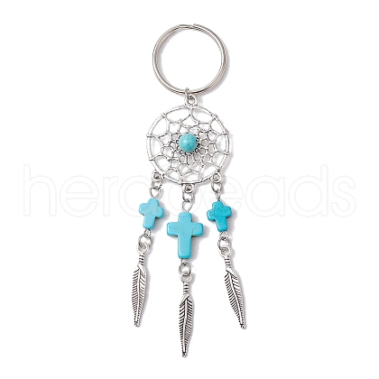 Woven Net/Web with Feather Alloy Gemstone Keychain KEYC-JKC01180-01-1