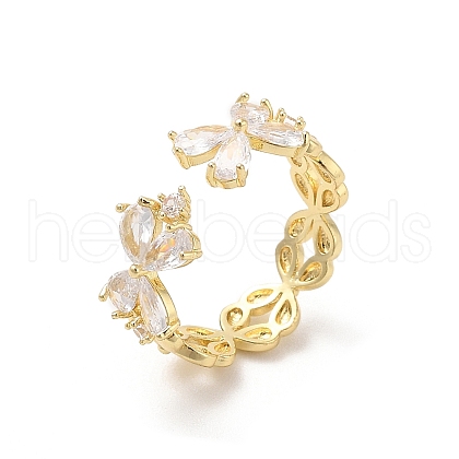 Brass Micro Pave Cubic Zirconia Open Cuff Rings RJEW-R146-17D-G-1