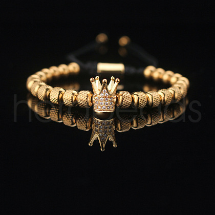 304 Stainless Steel Micro Pave Cubic Zirconia Braided Beads Bracelets WG0F93D-06-1