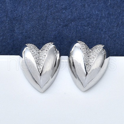 Brass Micro Pave Clear Cubic Zirconia Stud Earrings for Women EJEW-F363-06P-1