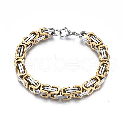 Ion Plating(IP) Two Tone 201 Stainless Steel Byzantine Chain Bracelets BJEW-S057-86A-03-1