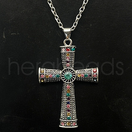 Alloy Rhinestone Cross Pendant Necklaces NX3454-3-1