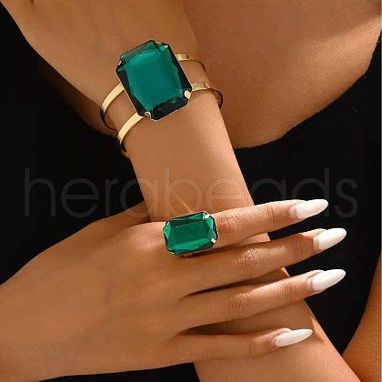 Rectangle Alloy & Acrylic Cuff Bangle & Cuff Rings Sets FS-WG08A36-03-1