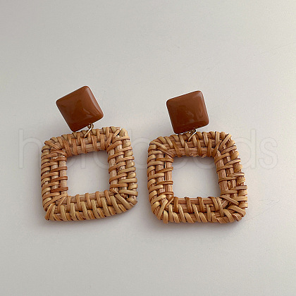 Woven Wood Rattan Dangle Earrings for Women SN9430-5-1