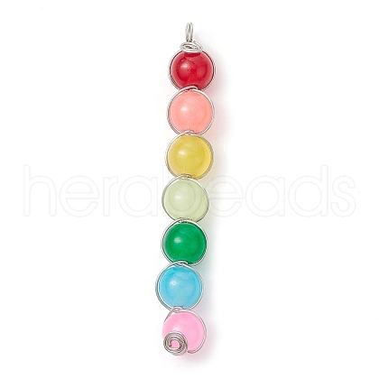Colorful Imitation Jade Glass Round Bead Pendants PALLOY-JF02449-02-1