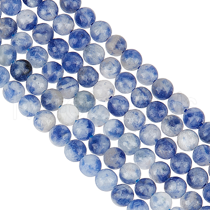Olycraft 2 Strands Natural Blue Spot Jasper Round Beads Strands G-OC0005-71-1