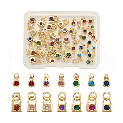 56Pcs 14 Style Brass Micro Pave Cubic Zirconia Charms ZIRC-PJ0001-04-1
