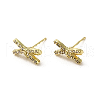Rack Plating Brass & Cubic Zirconia Stud Earring Findings KK-G487-09G-1