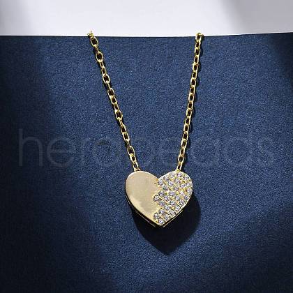 925 Sterling Silver Micro Pave Clear Cubic Zirconia Heart Pendant Necklaces for Women NJEW-D316-04G-1